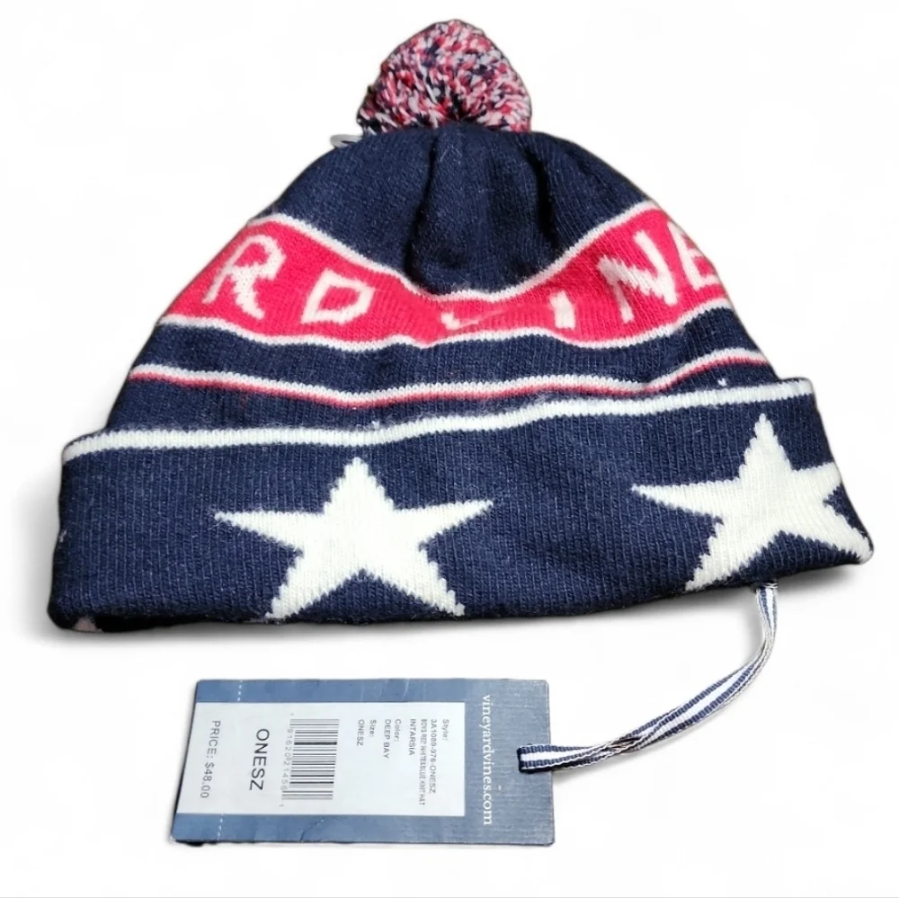 VINEYARD VINES Red White Blue Knit Winter Hat Unisex One Size Boys Stars Lined